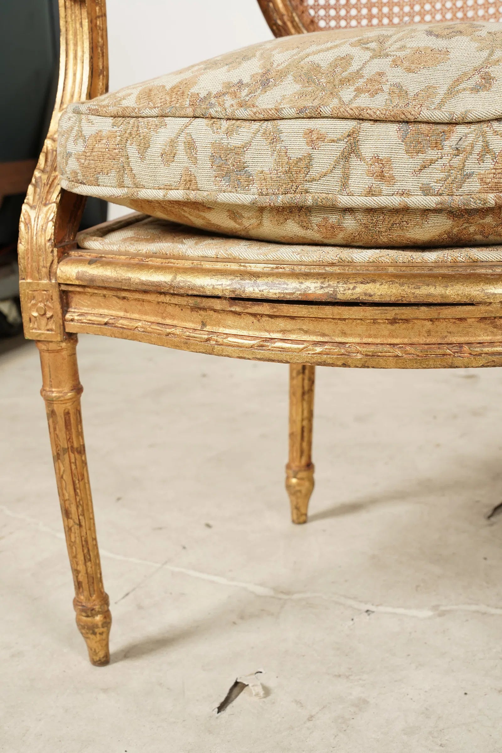 AF2-189: Antique Pair of Louis XVI Style Carved Gilt Wood Fauteuils Late 19th Century