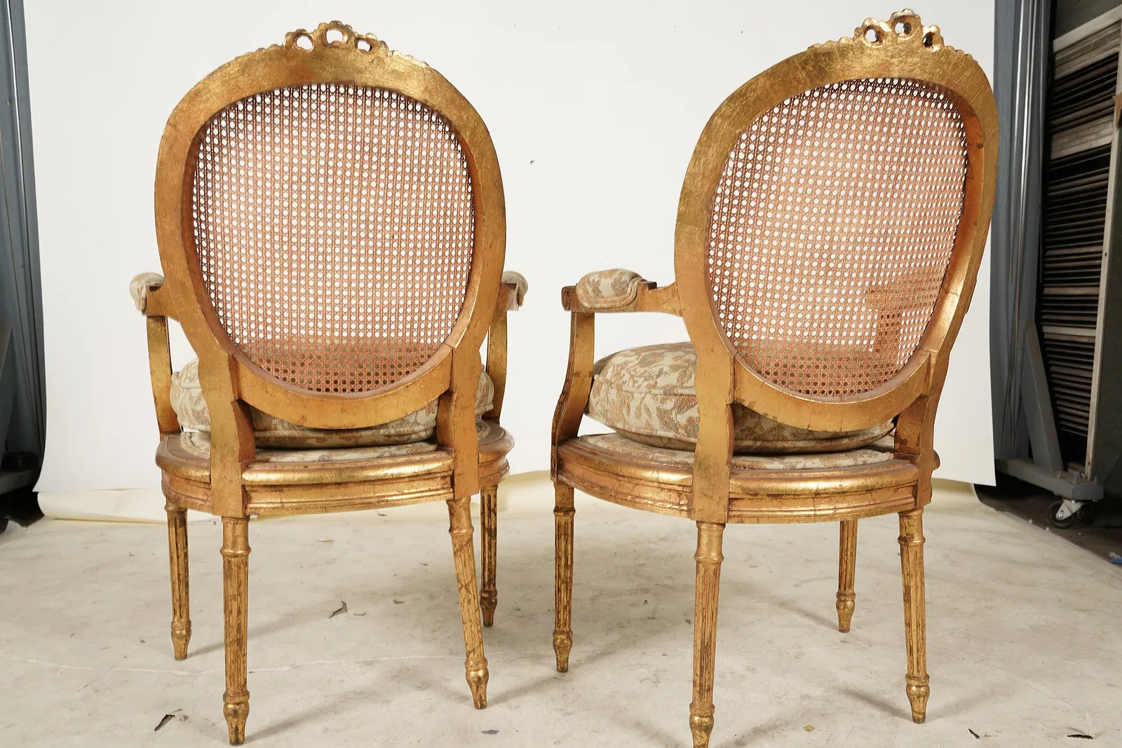 AF2-189: Antique Pair of Louis XVI Style Carved Gilt Wood Fauteuils Late 19th Century
