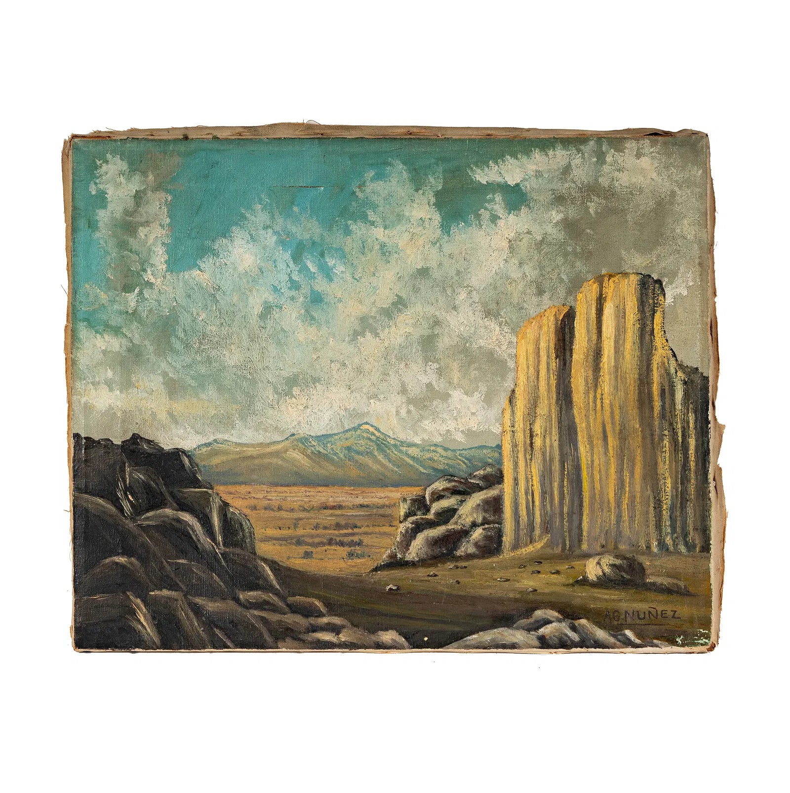 AW206: Armando Garcia Nunez Desert Valley Landscape Oil on Canvas Painting