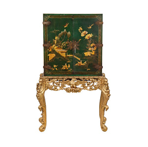 AF3-044: Antique Chinoiserie Cabinet on Carved Gilt Wood Stand