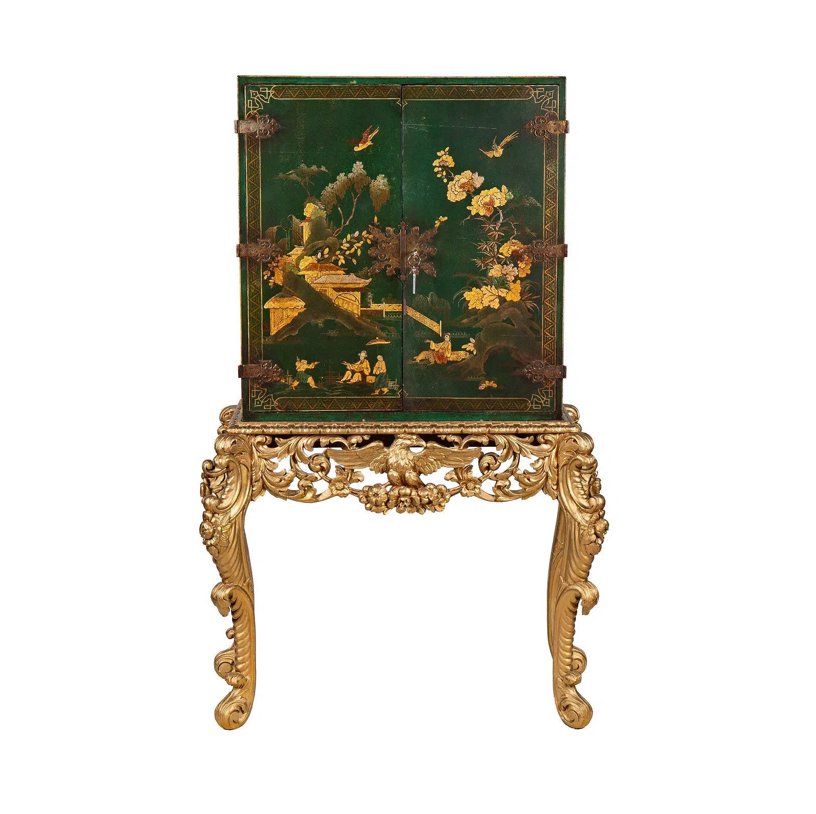 Antique Chinoiserie Cabinet on Carved Gilt Wood Stand | Work of Man