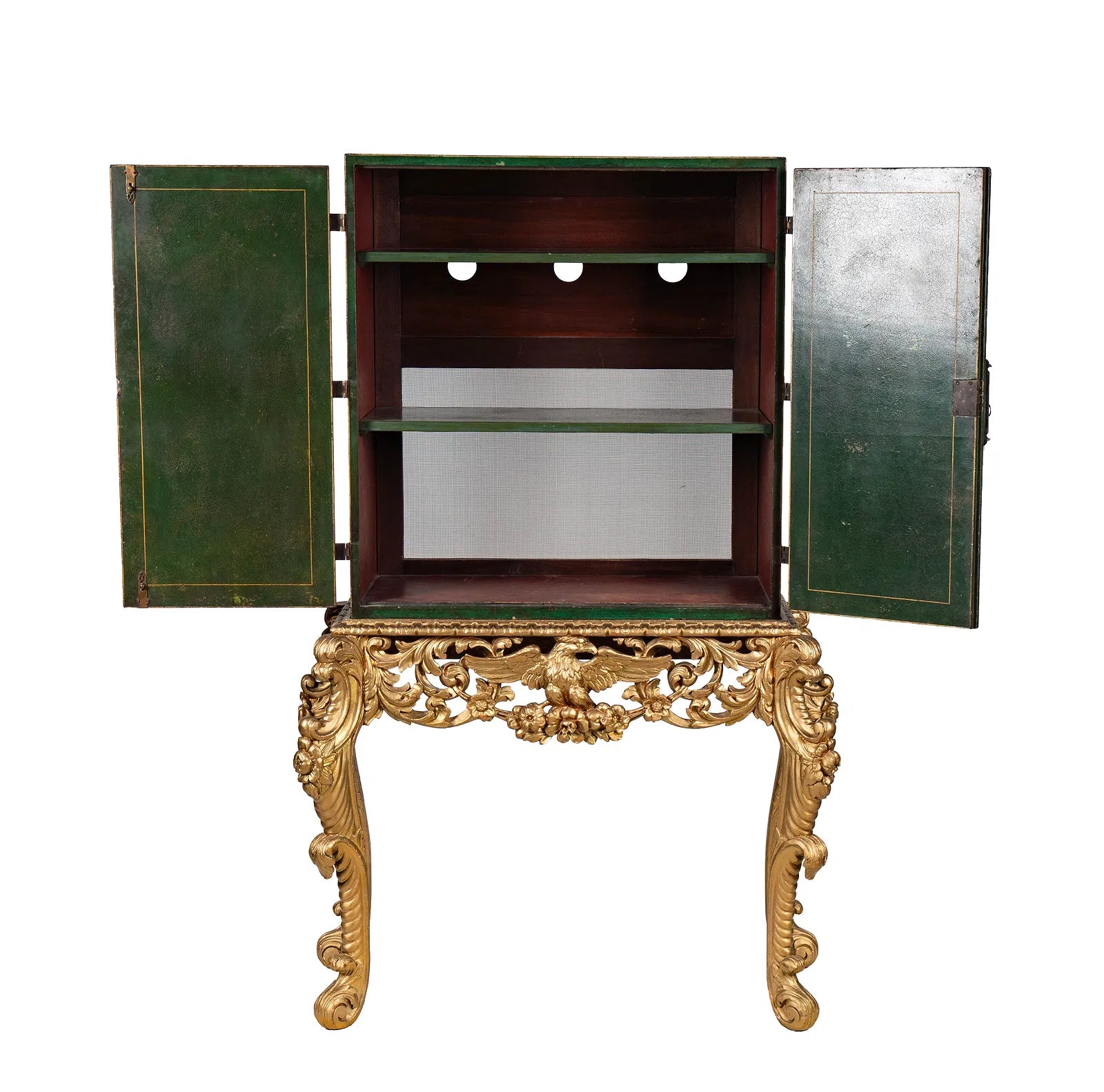 AF3-044: Antique Chinoiserie Cabinet on Carved Gilt Wood Stand