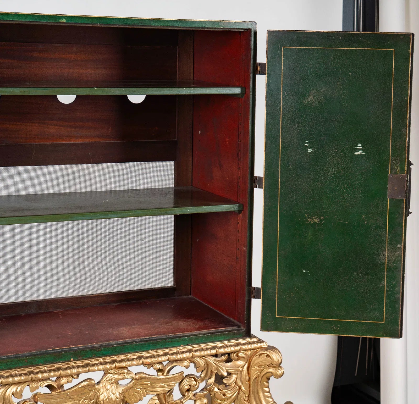 AF3-044: Antique Chinoiserie Cabinet on Carved Gilt Wood Stand