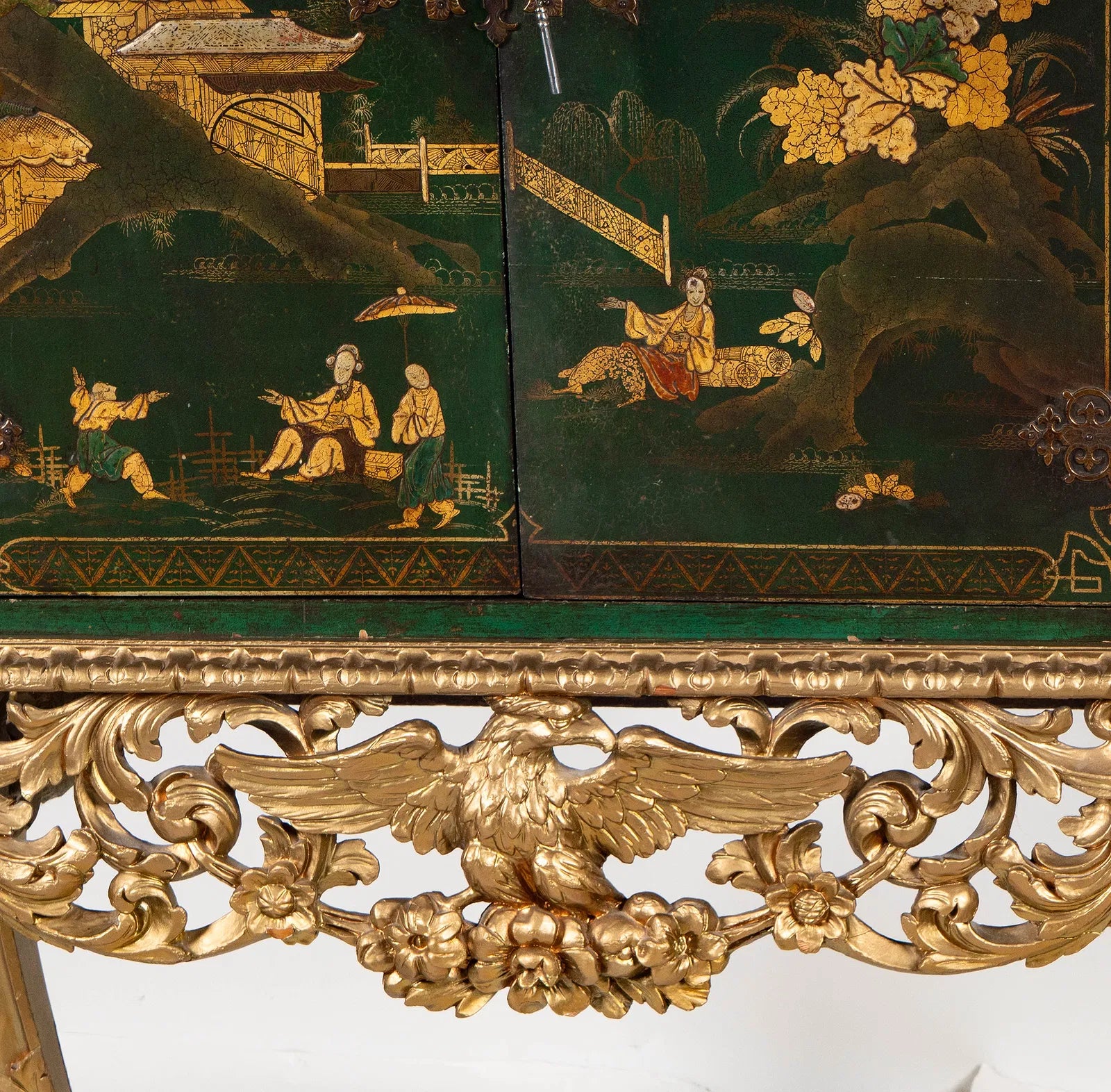 AF3-044: Antique Chinoiserie Cabinet on Carved Gilt Wood Stand
