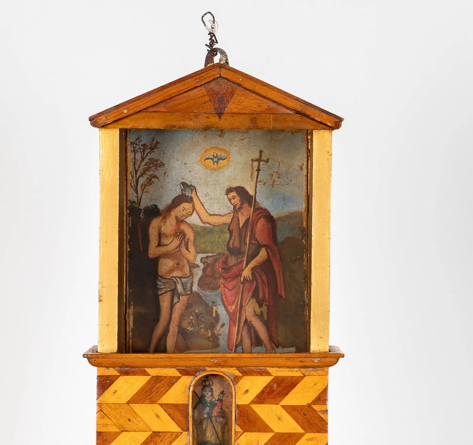 AW244: Antique 19th Century Spanish Colonial Hand Crafted Wooden Retablo