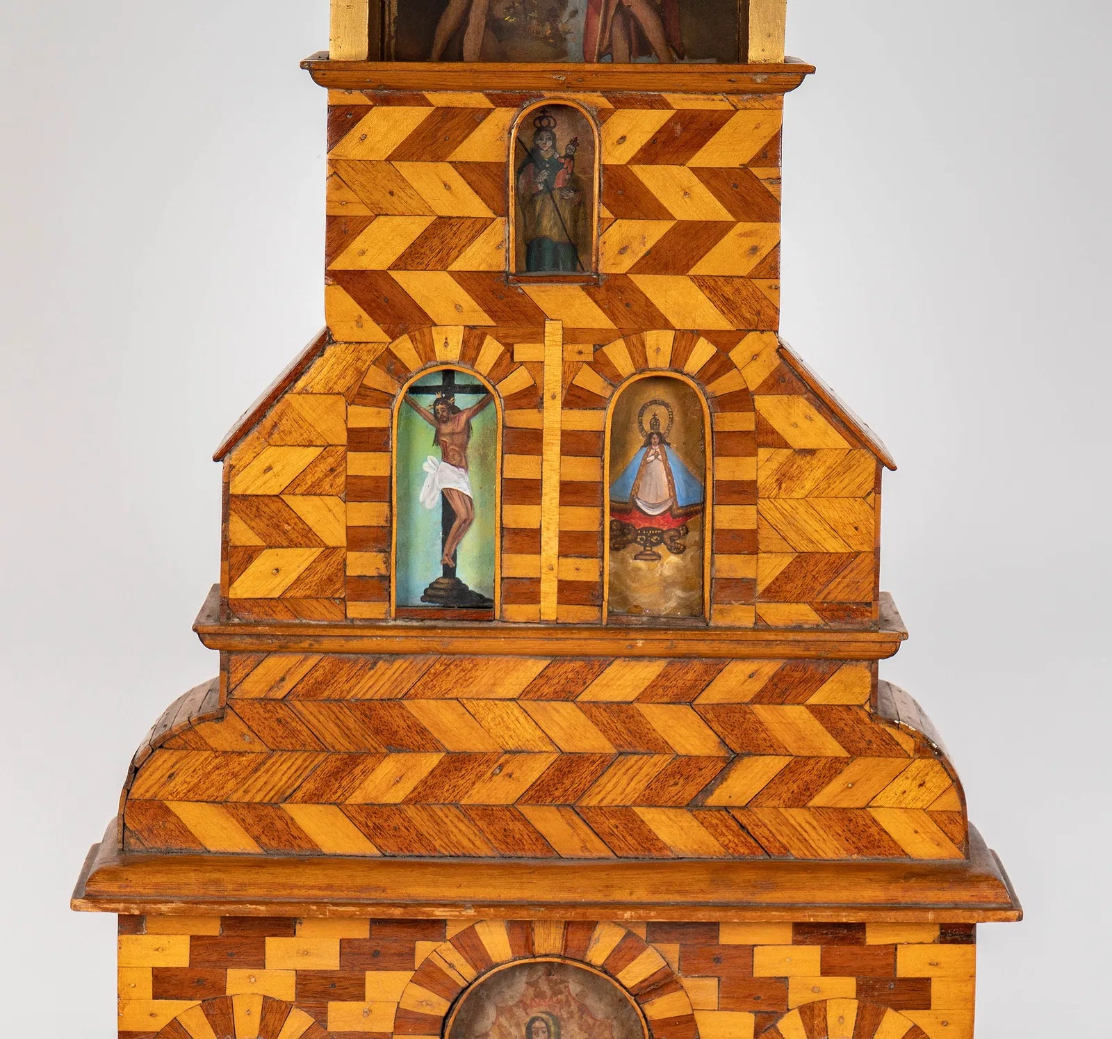 AW244: Antique 19th Century Spanish Colonial Hand Crafted Wooden Retablo