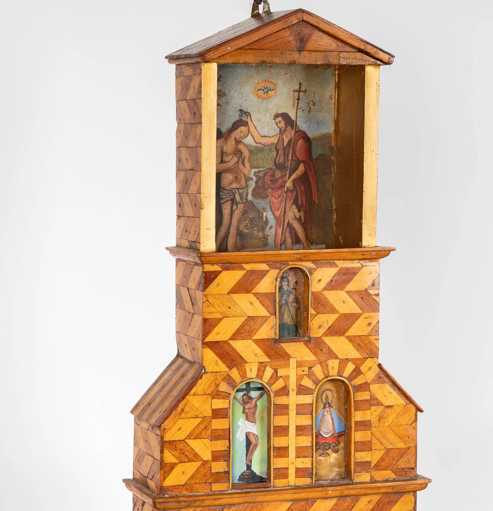 AW244: Antique 19th Century Spanish Colonial Hand Crafted Wooden Retablo