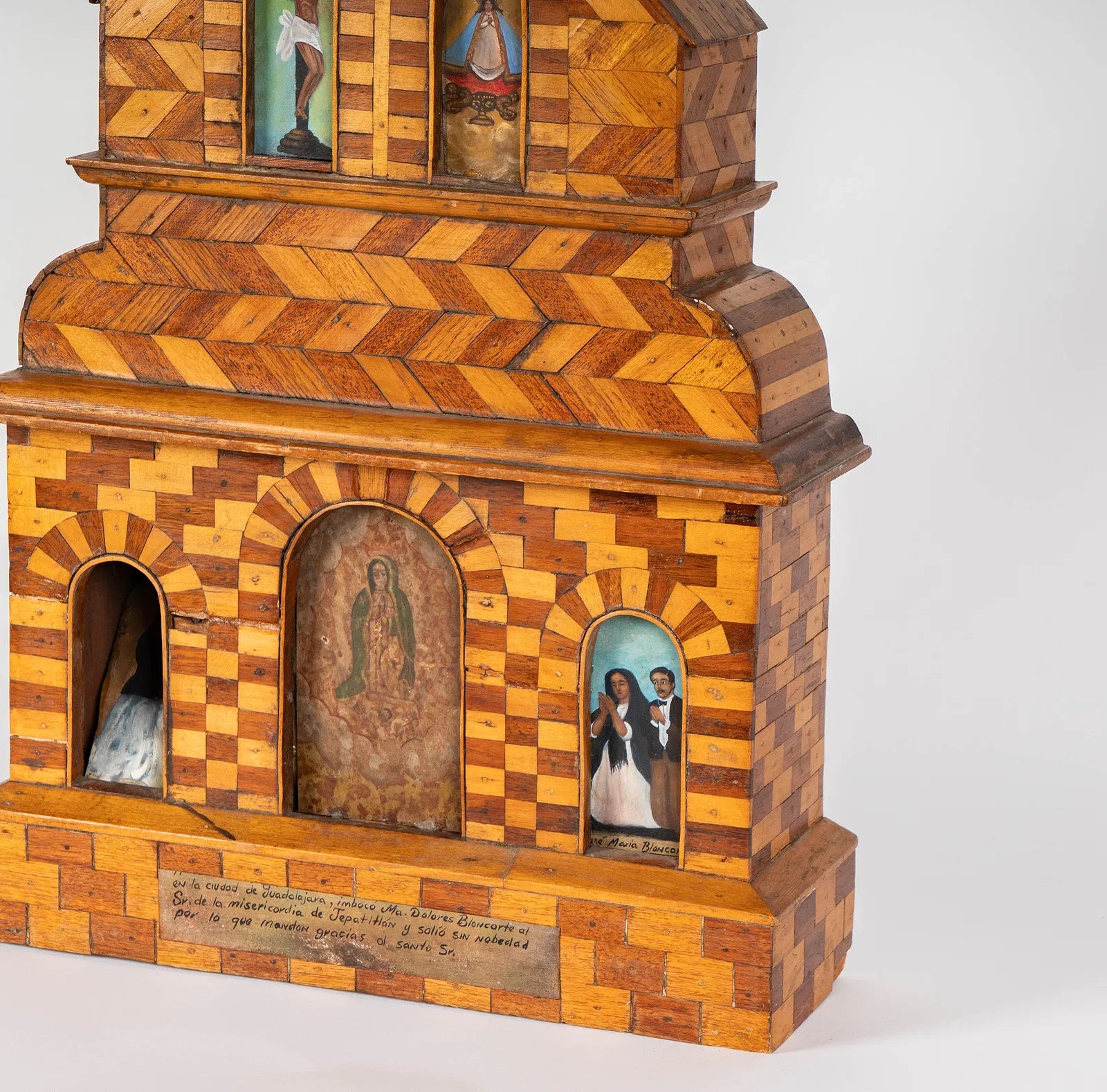 AW244: Antique 19th Century Spanish Colonial Hand Crafted Wooden Retablo
