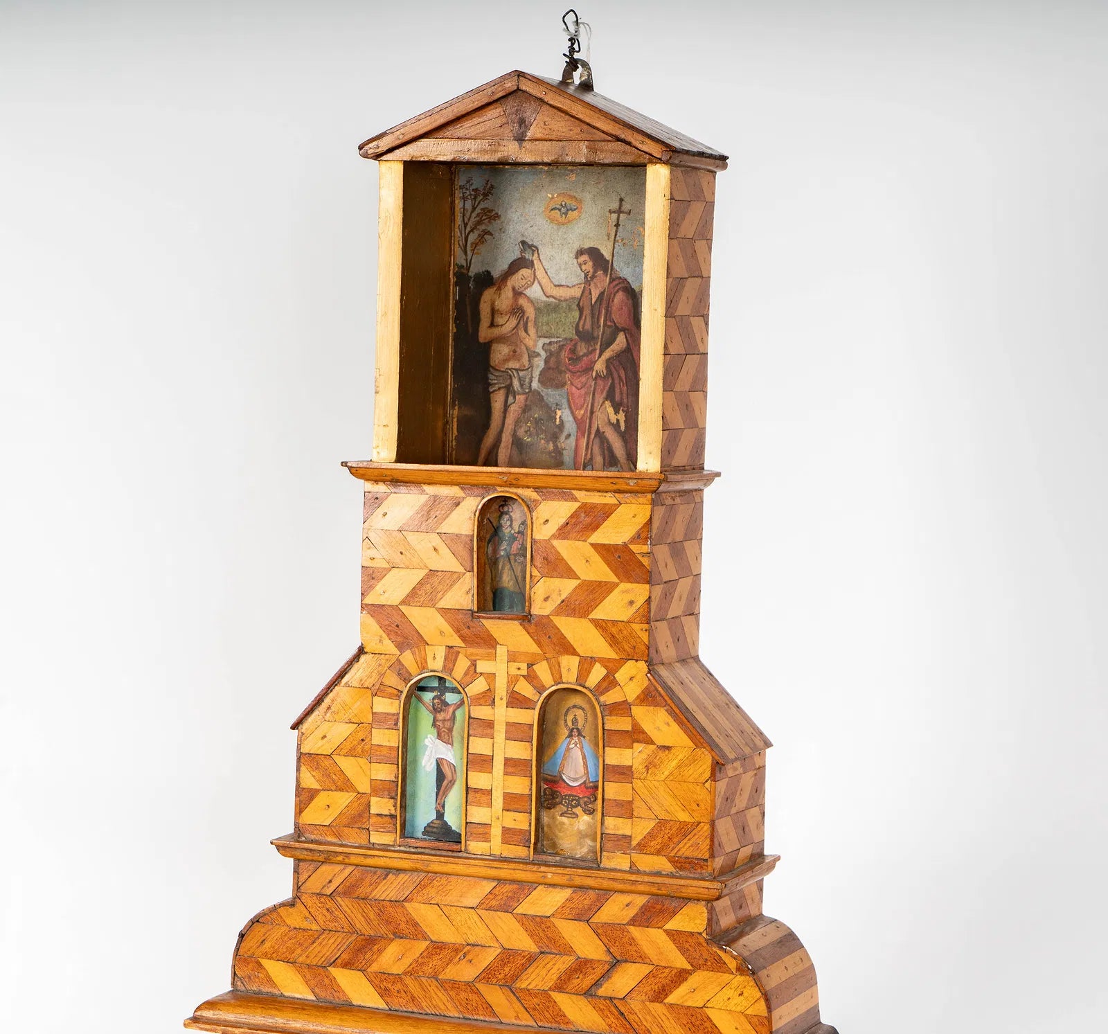 AW244: Antique 19th Century Spanish Colonial Hand Crafted Wooden Retablo
