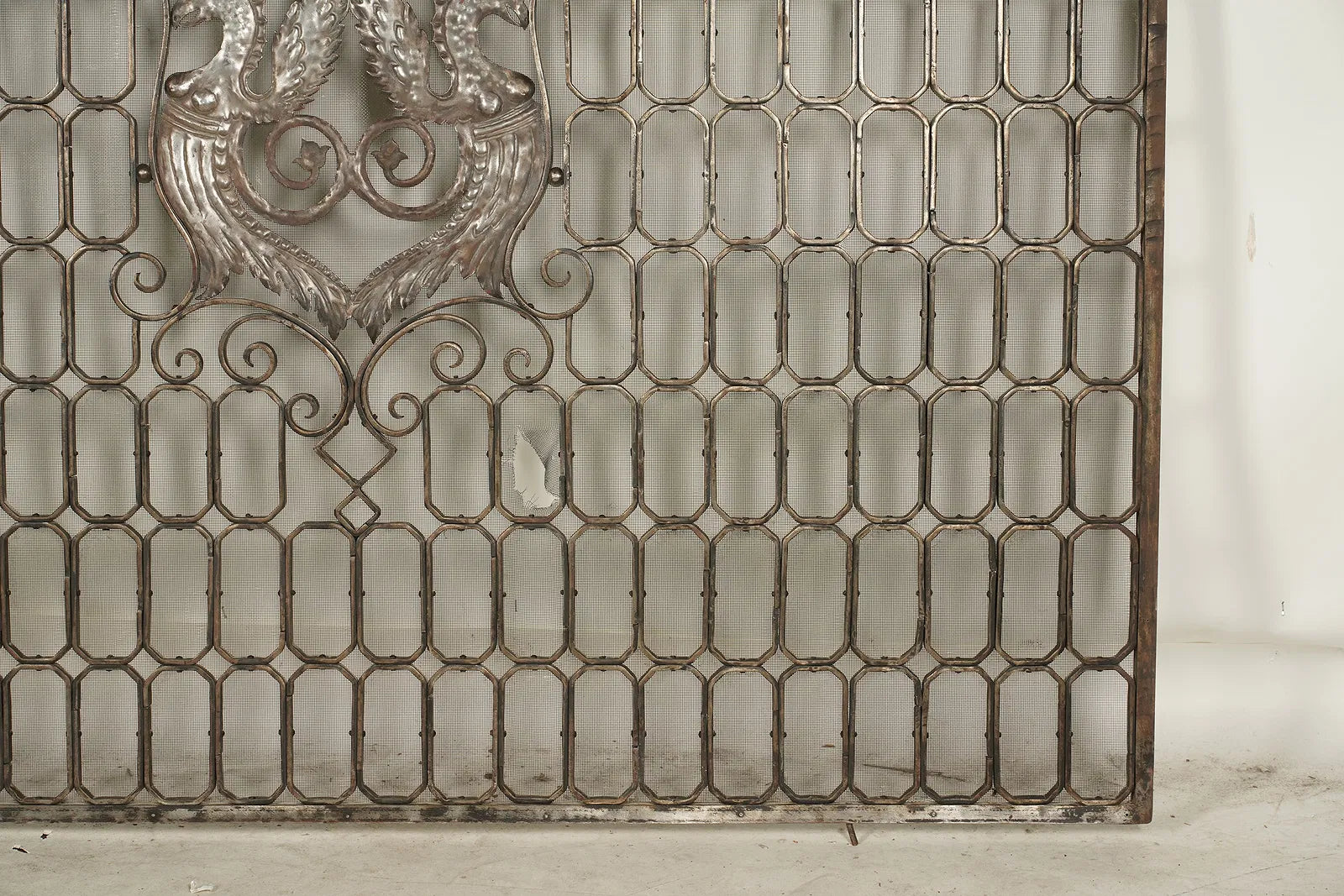 AA3-035: Oscar Bach, Manner of Hand Wrought Iron Silvered Fire Screen