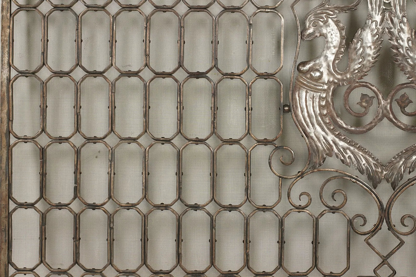 AA3-035: Oscar Bach, Manner of Hand Wrought Iron Silvered Fire Screen