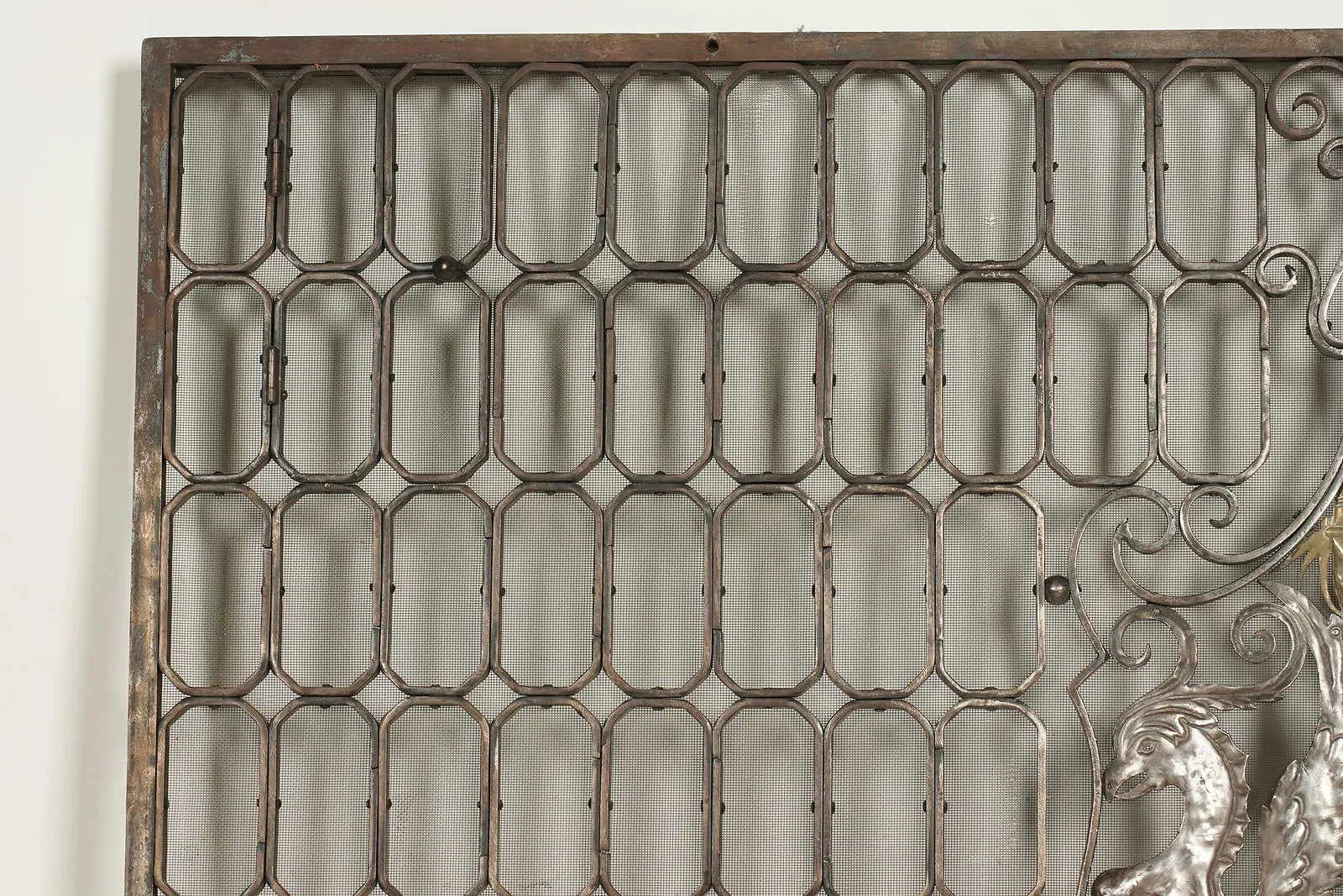 AA3-035: Oscar Bach, Manner of Hand Wrought Iron Silvered Fire Screen