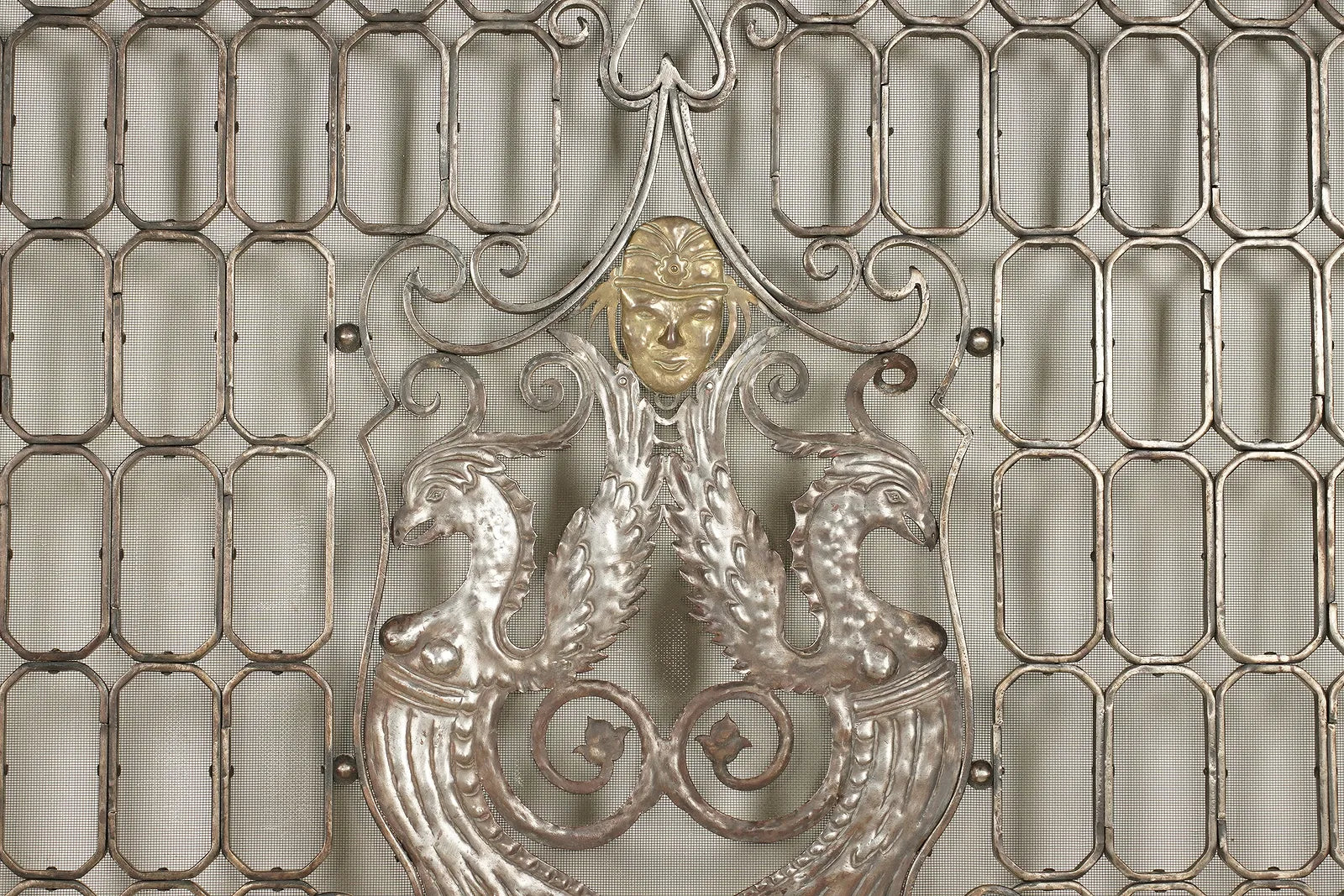 AA3-035: Oscar Bach, Manner of Hand Wrought Iron Silvered Fire Screen