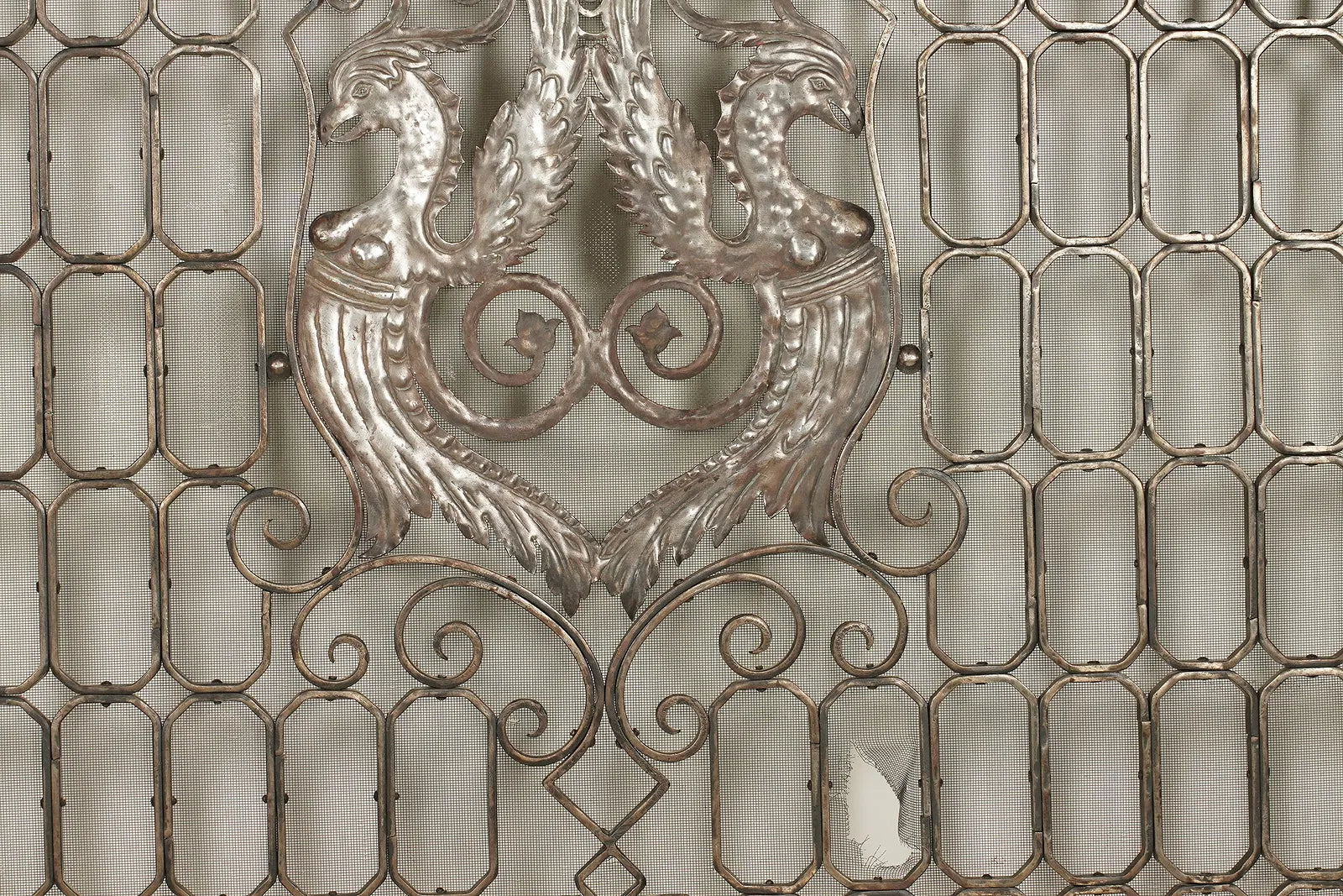 AA3-035: Oscar Bach, Manner of Hand Wrought Iron Silvered Fire Screen