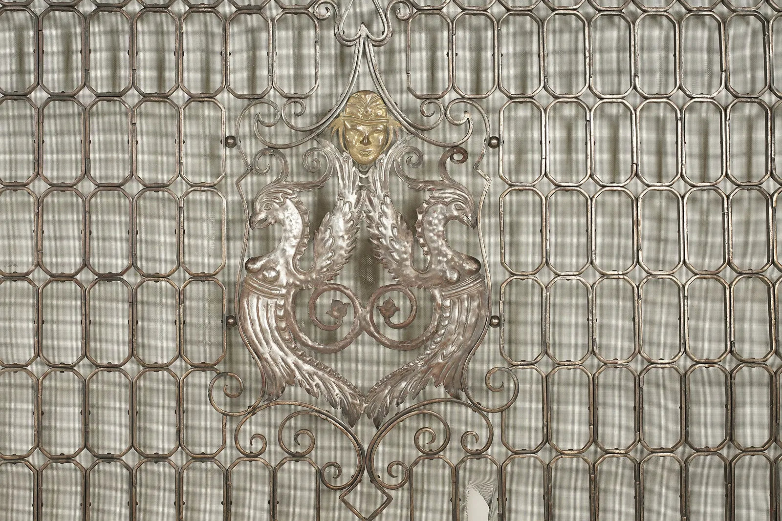 AA3-035: Oscar Bach, Manner of Hand Wrought Iron Silvered Fire Screen