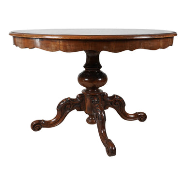 Antique English Victorian Carved Walnut Burl 48" Round Dining Table | Work of Man