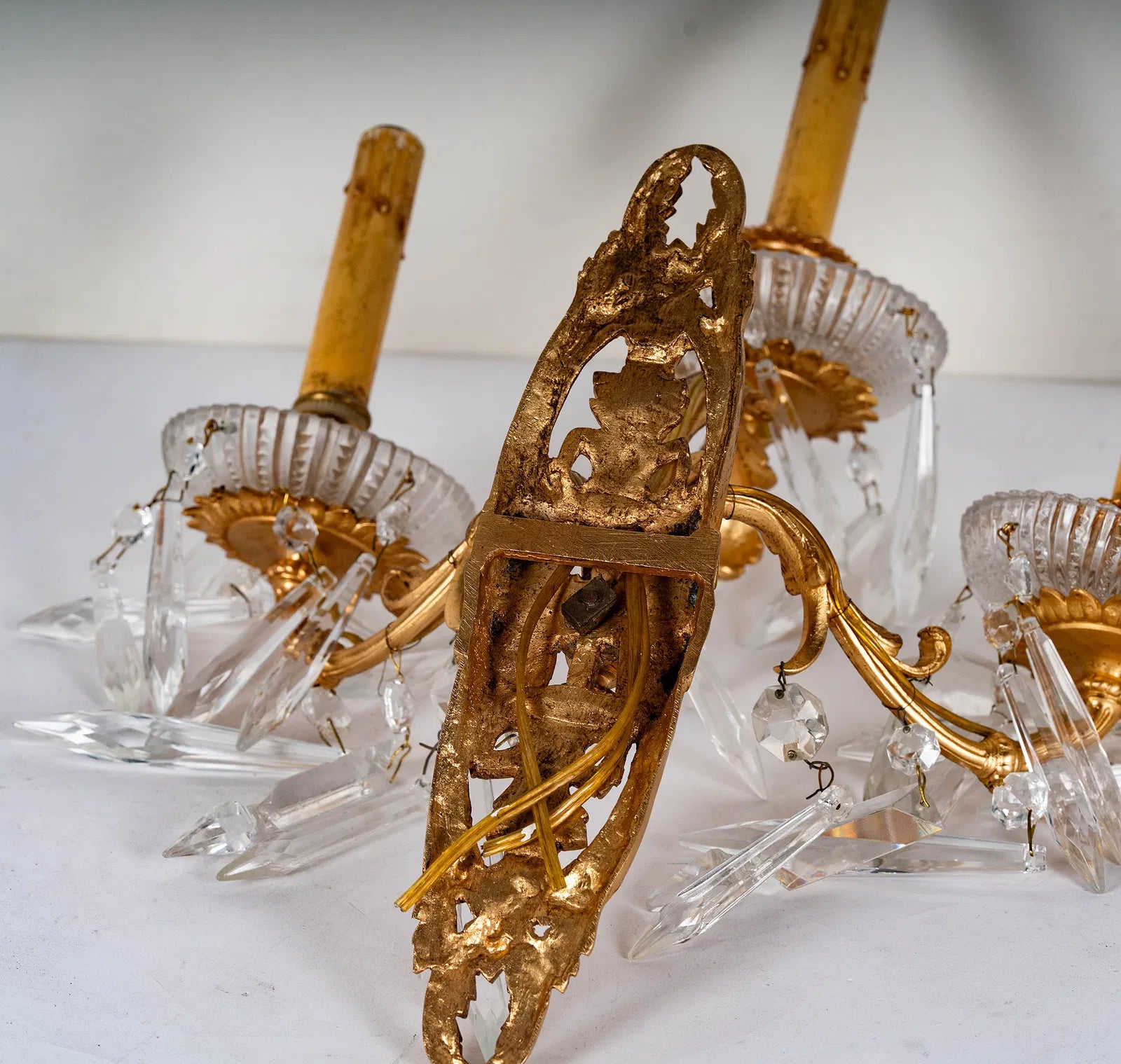 AL3-007: Antique Pair 19th Century Louis XV Gilt Bronze Candle Sconces Electrified