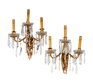 AL3-007: Antique Pair 19th Century Louis XV Gilt Bronze Candle Sconces Electrified