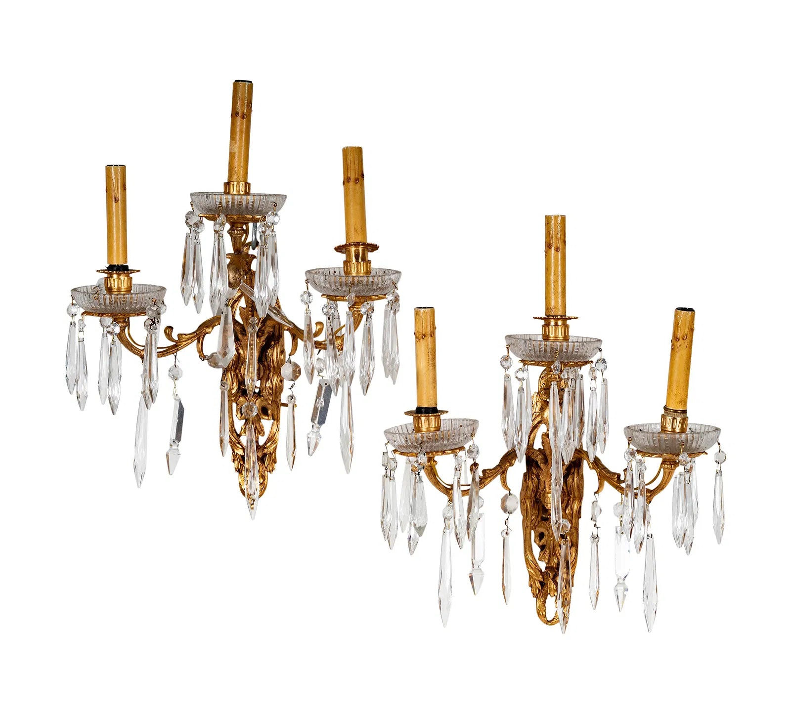 Antique Pair 19th Century Louis XV Gilt Bronze Candle Sconces Electrified | Work of Man