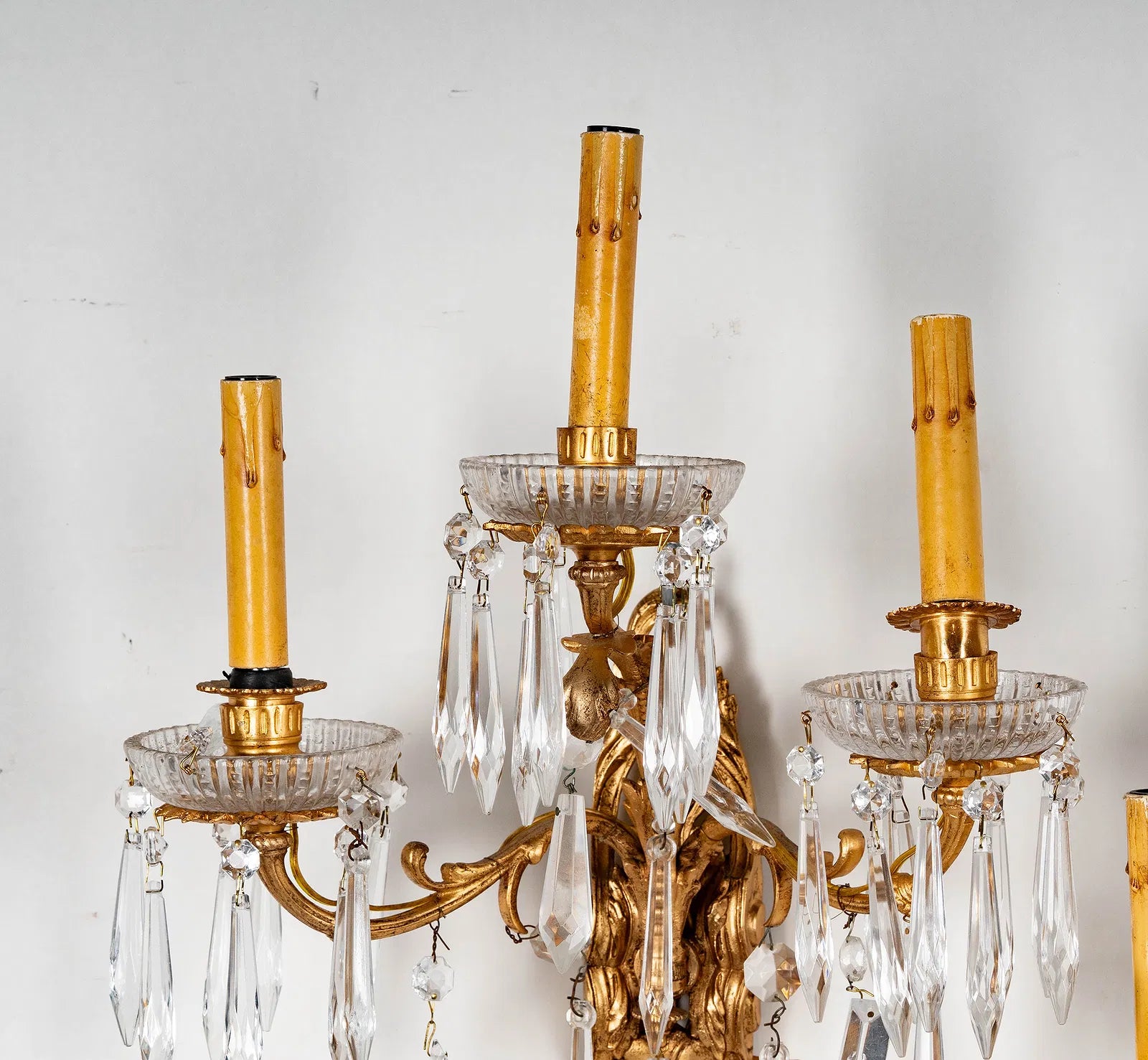 AL3-007: Antique Pair 19th Century Louis XV Gilt Bronze Candle Sconces Electrified