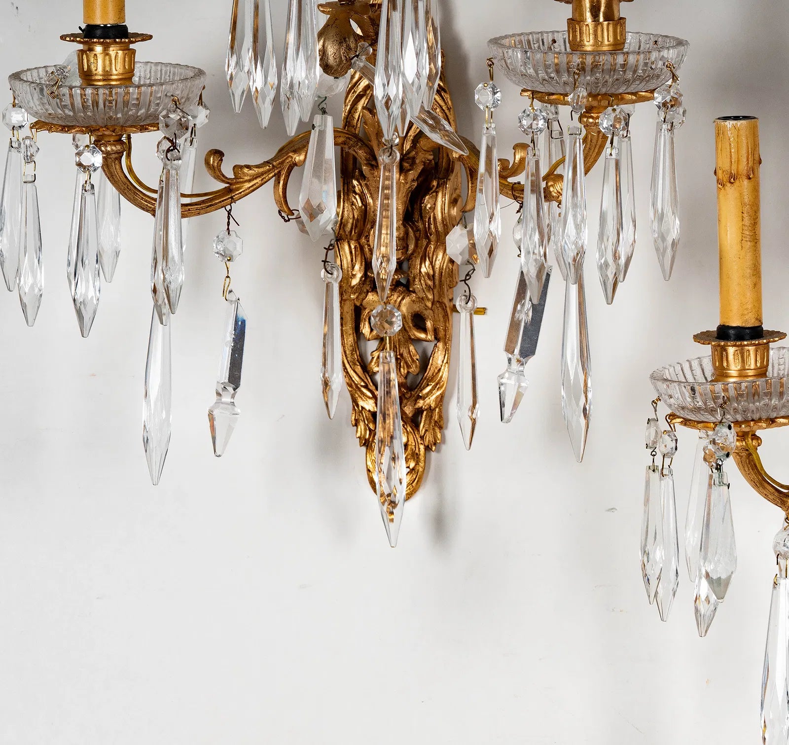 AL3-007: Antique Pair 19th Century Louis XV Gilt Bronze Candle Sconces Electrified