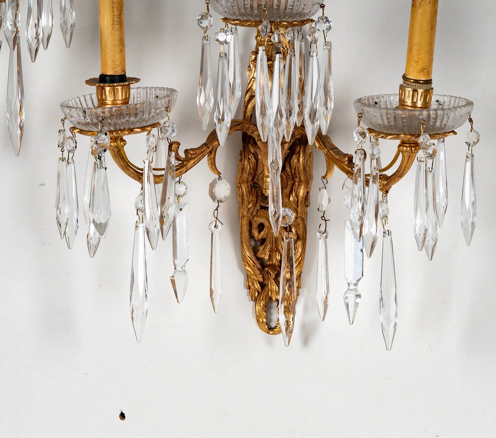 AL3-007: Antique Pair 19th Century Louis XV Gilt Bronze Candle Sconces Electrified