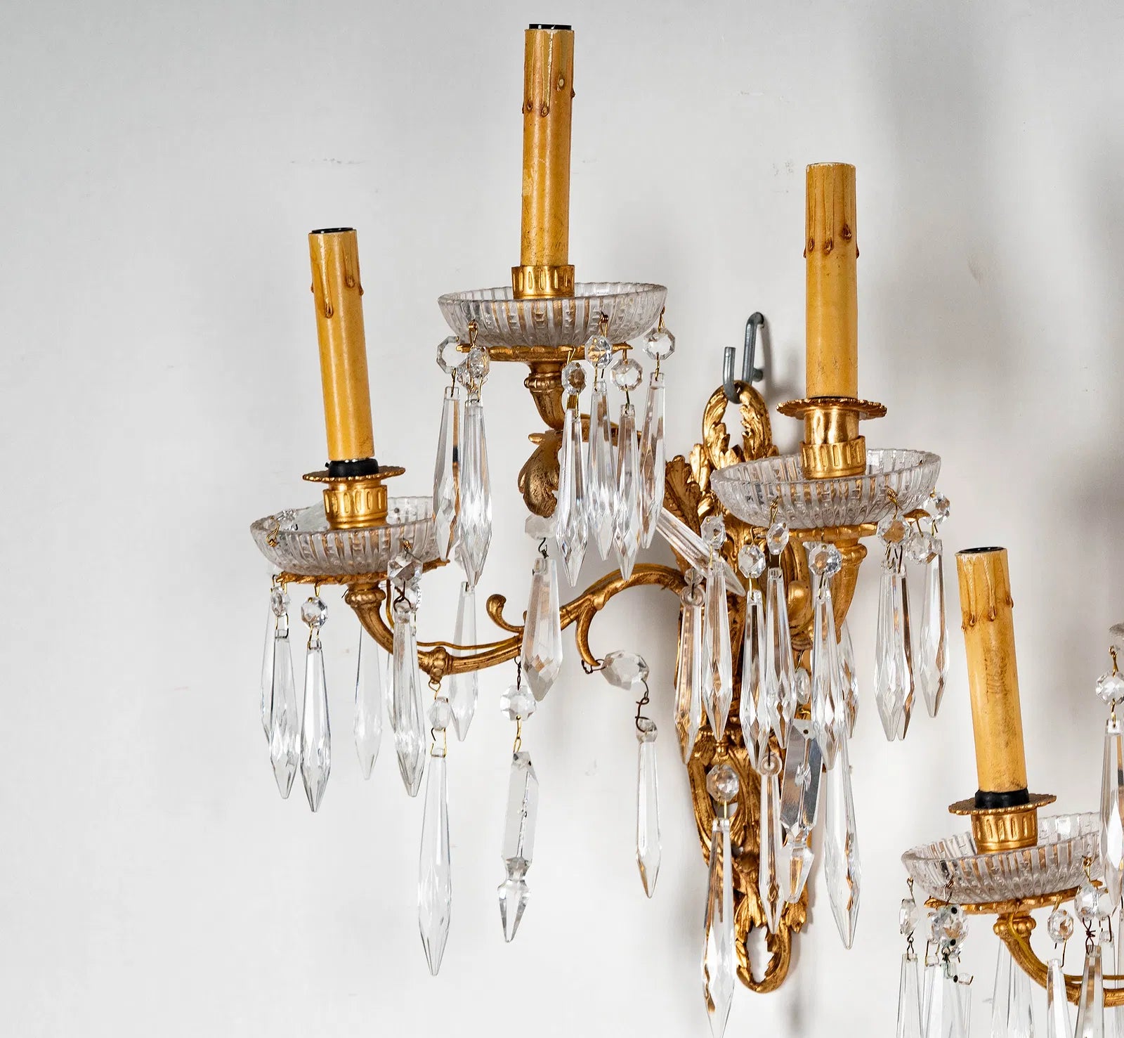 AL3-007: Antique Pair 19th Century Louis XV Gilt Bronze Candle Sconces Electrified