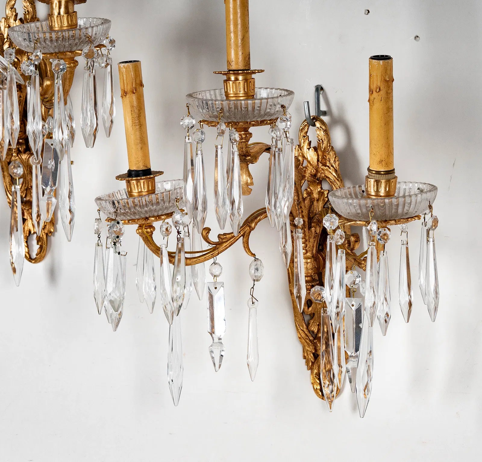 AL3-007: Antique Pair 19th Century Louis XV Gilt Bronze Candle Sconces Electrified