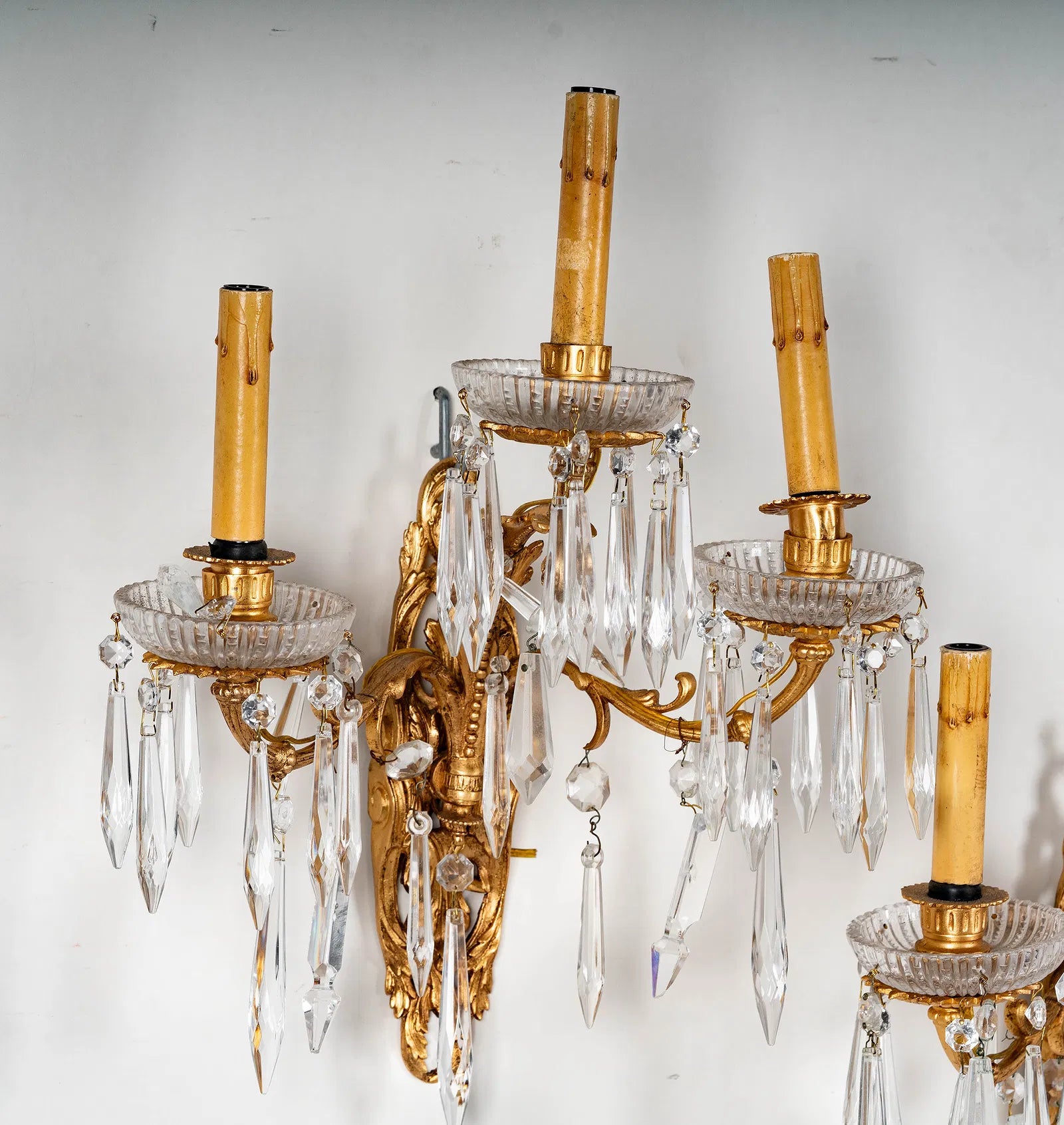 AL3-007: Antique Pair 19th Century Louis XV Gilt Bronze Candle Sconces Electrified