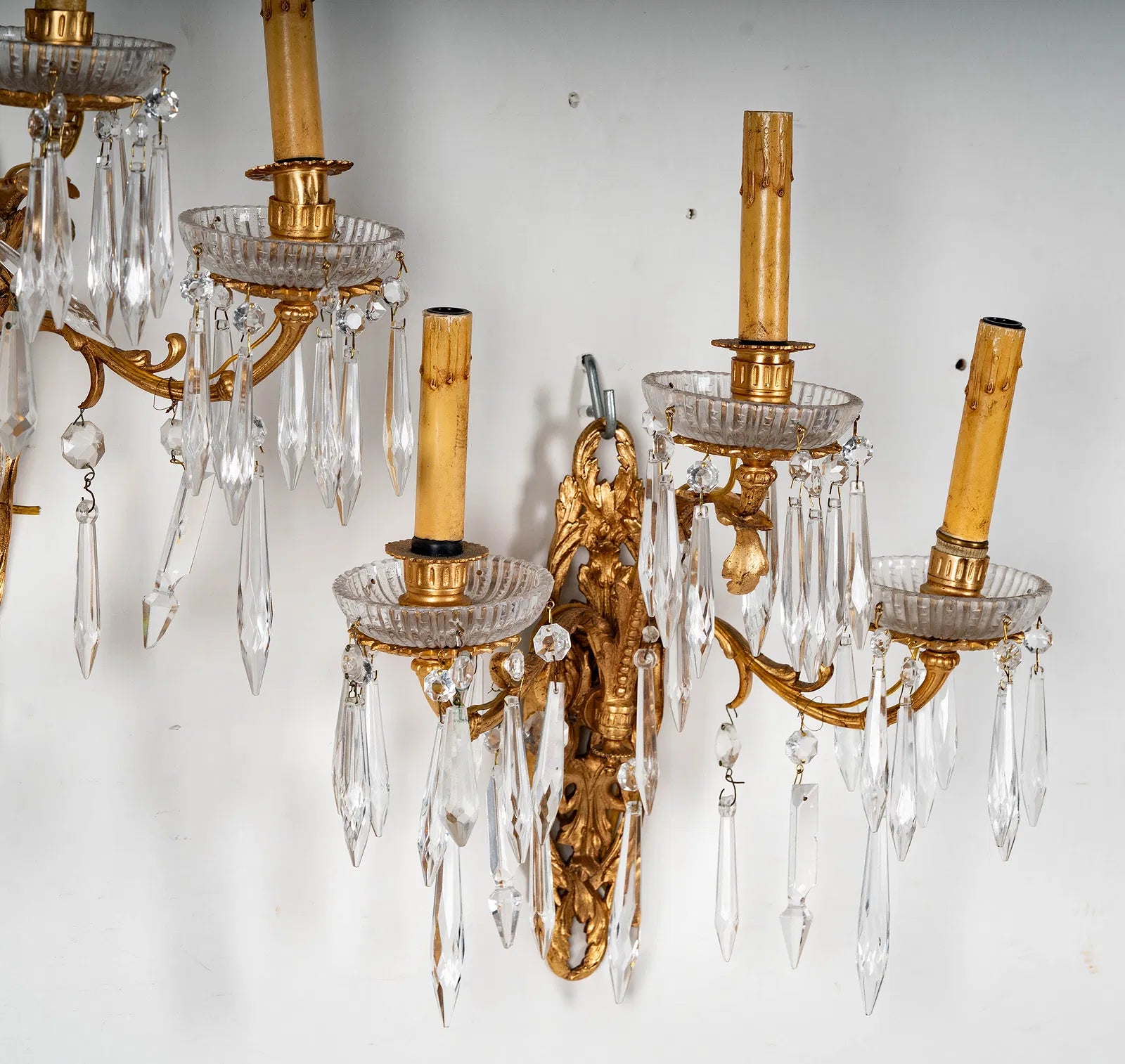 AL3-007: Antique Pair 19th Century Louis XV Gilt Bronze Candle Sconces Electrified