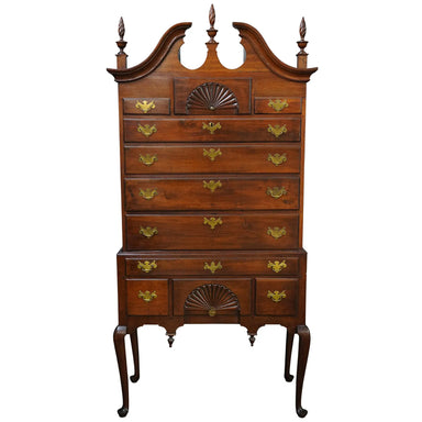 Antique Early 18th Century Massachusetts Walnut Bonnet Top Highboy | Work of Man