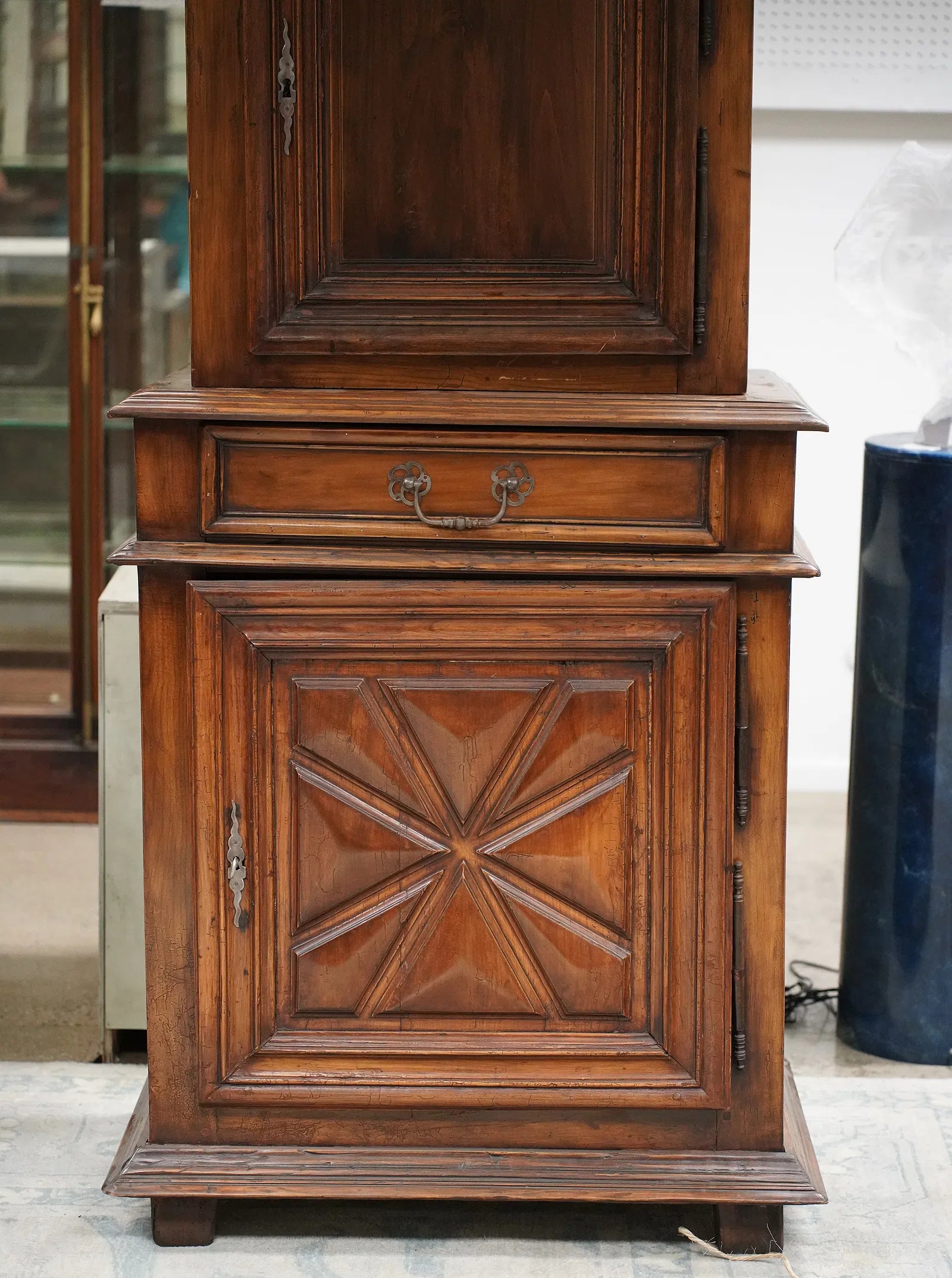 AF3-058: Antique French Provincial Walnut Buffet a Deux Corps 18th Century