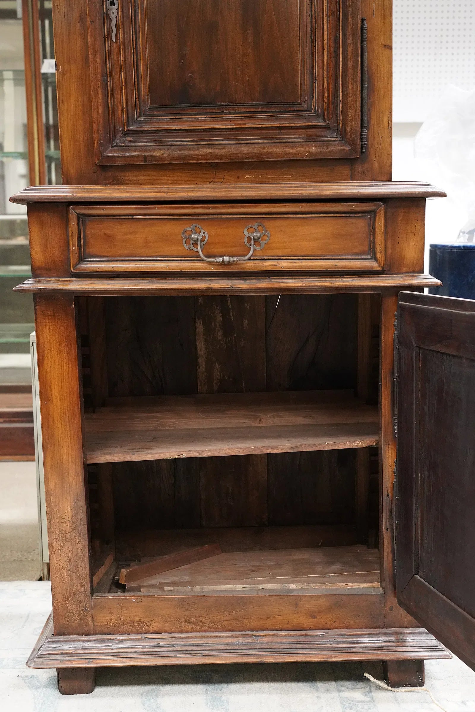 AF3-058: Antique French Provincial Walnut Buffet a Deux Corps 18th Century