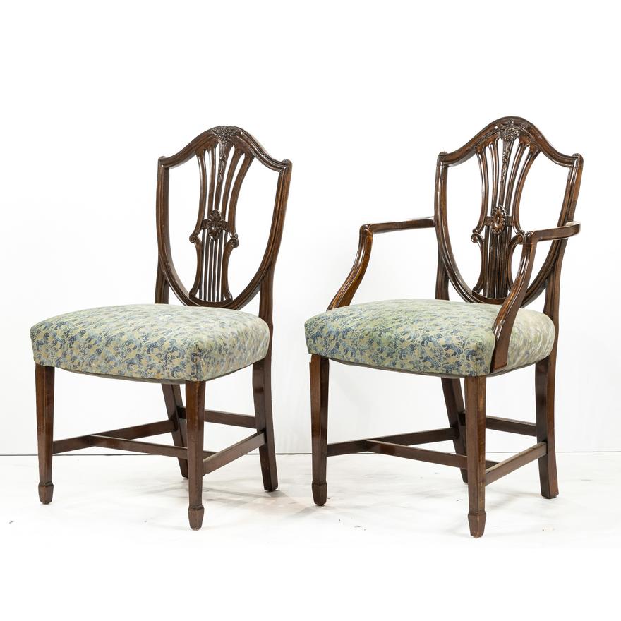 AF2-245: ANTIQUE SET OF 8 LATE 18TH CENTURY GEORGE II MAHOGANY DINING CHAIRS