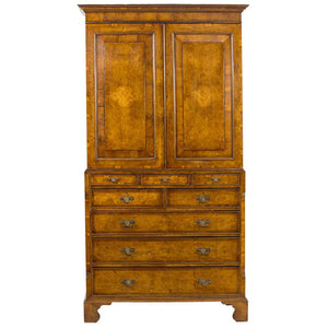 AF4-061: Antique Early 19th Century Georgian Burl Elm and Walnut Linen Press