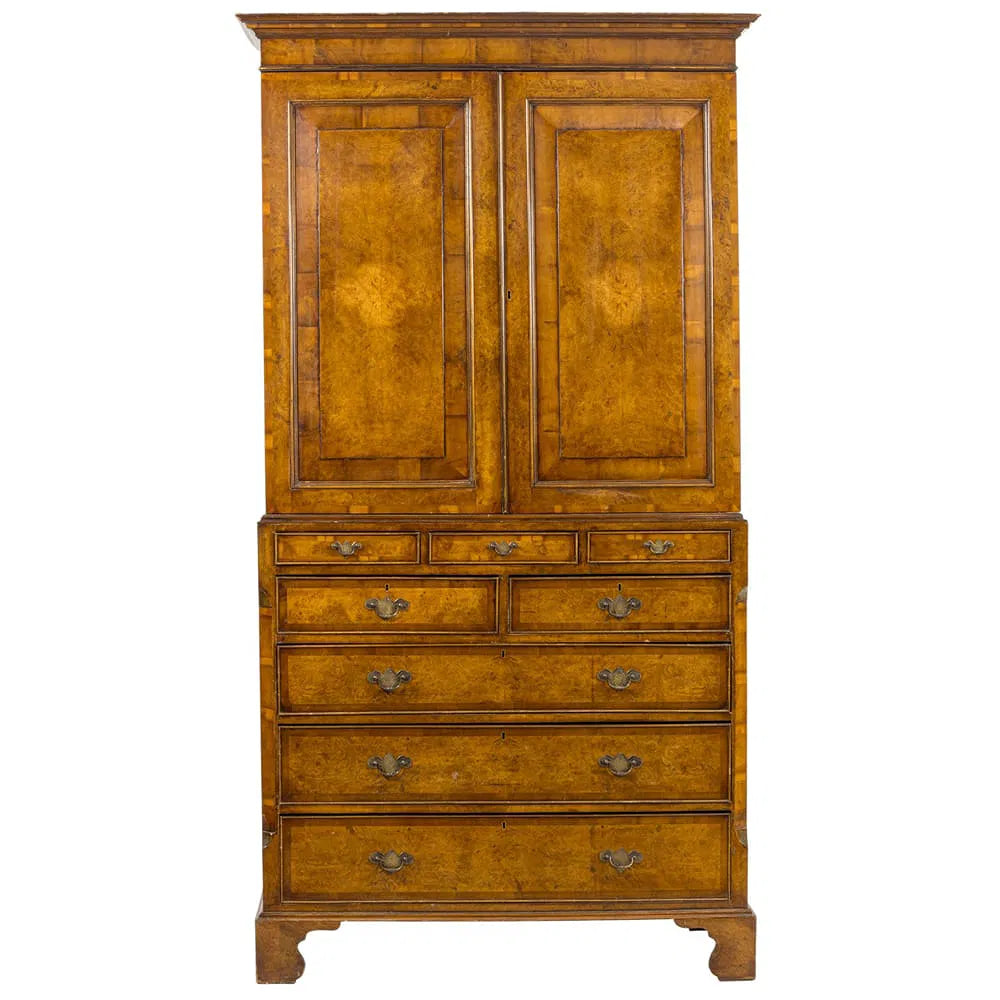  Antique Early 19th Century Georgian Burl Elm Linen Press | Work of Man