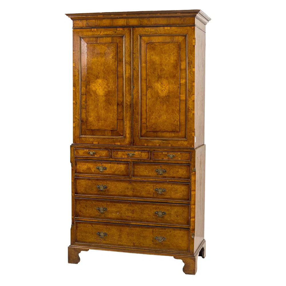 AF4-061: Antique Early 19th Century Georgian Burl Elm and Walnut Linen Press