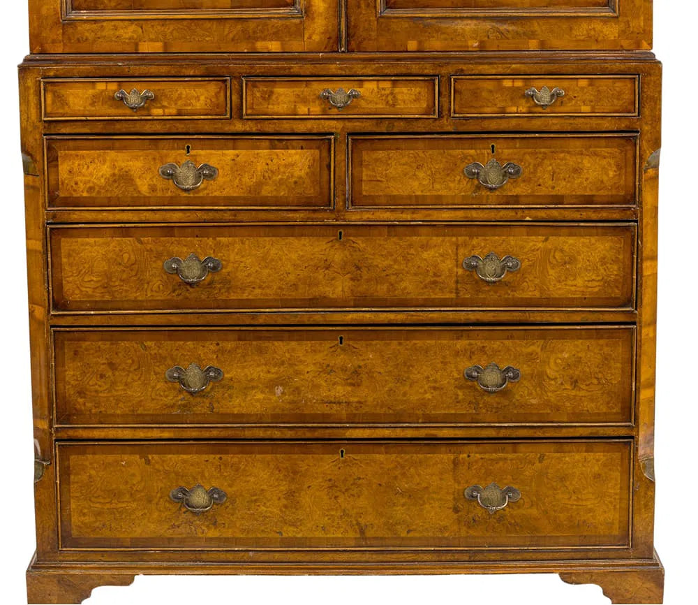 AF4-061: Antique Early 19th Century Georgian Burl Elm and Walnut Linen Press
