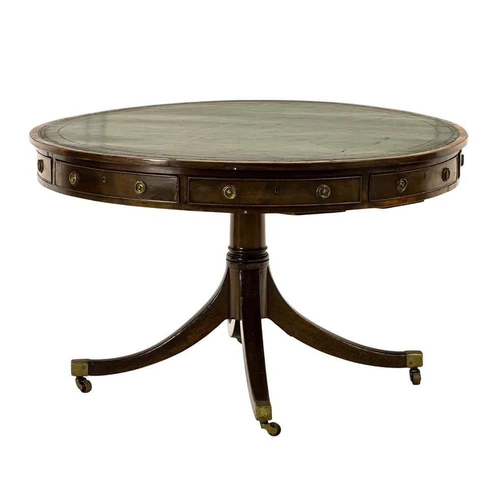 Antique Georgian Mahogany Leather Top Rent Drum Table Early 19th Century | Work of Man
