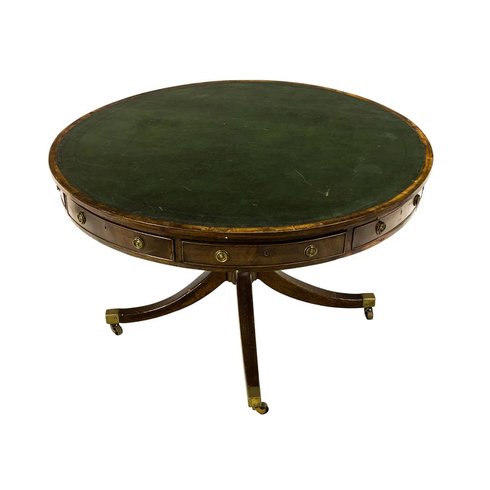 AF1-202: Antique Georgian Mahogany Leather Top Rent Drum Table Early 19th Century