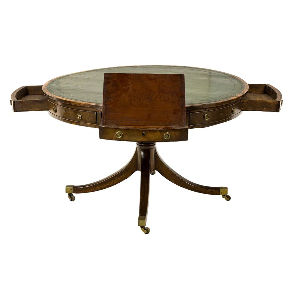 AF1-202: Antique Georgian Mahogany Leather Top Rent Drum Table Early 19th Century