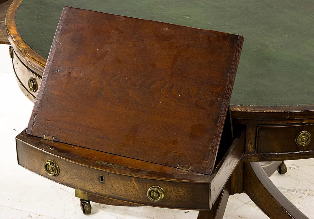 AF1-202: Antique Georgian Mahogany Leather Top Rent Drum Table Early 19th Century