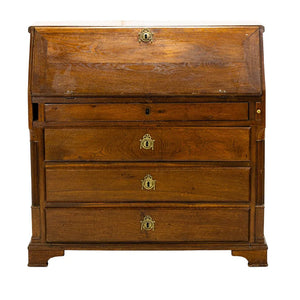 AF5-062: Antique English Georgian Quarter Sawn Oak Slant Front Secretary Desk Early 19th Century