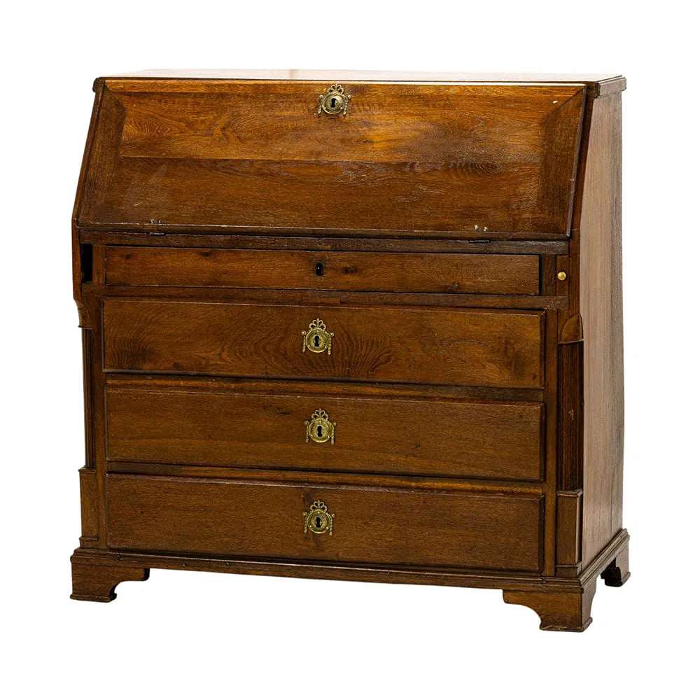AF5-062: Antique English Georgian Quarter Sawn Oak Slant Front Secretary Desk Early 19th Century