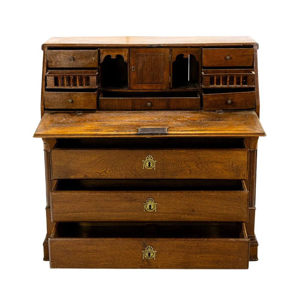AF5-062: Antique English Georgian Quarter Sawn Oak Slant Front Secretary Desk Early 19th Century