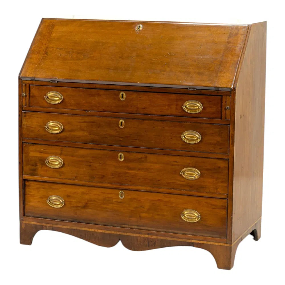 AF5-061:  Antique American Federal Fruitwood Slant Front Secretary Desk Late 18th Century