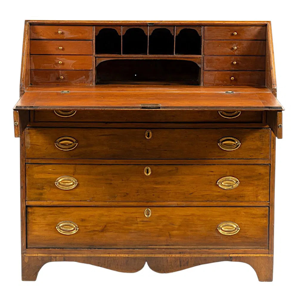 AF5-061:  Antique American Federal Fruitwood Slant Front Secretary Desk Late 18th Century