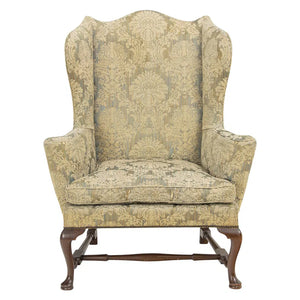 AF2-279: Antique Mahogany Georgian Style Upholstered Wing Back Chair Early 19th Century