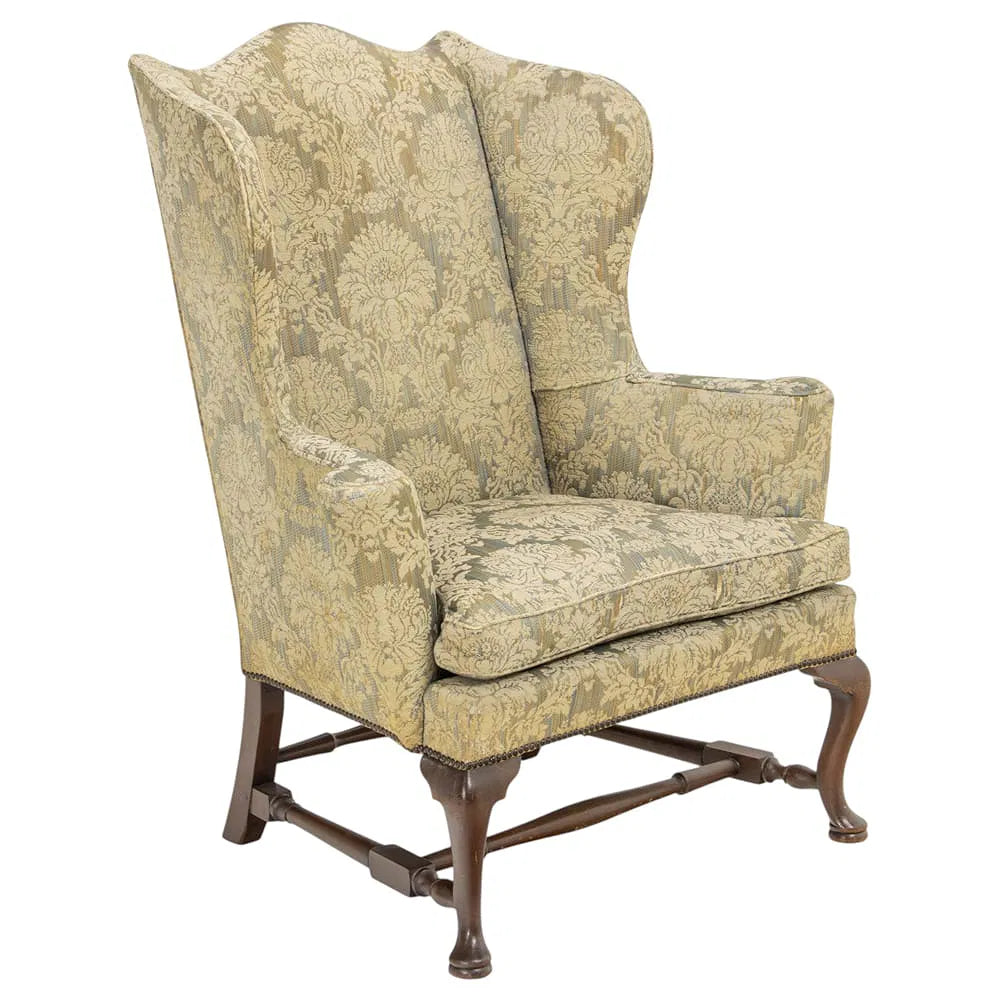 AF2-279: Antique Mahogany Georgian Style Upholstered Wing Back Chair Early 19th Century
