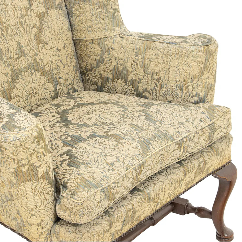 AF2-279: Antique Mahogany Georgian Style Upholstered Wing Back Chair Early 19th Century